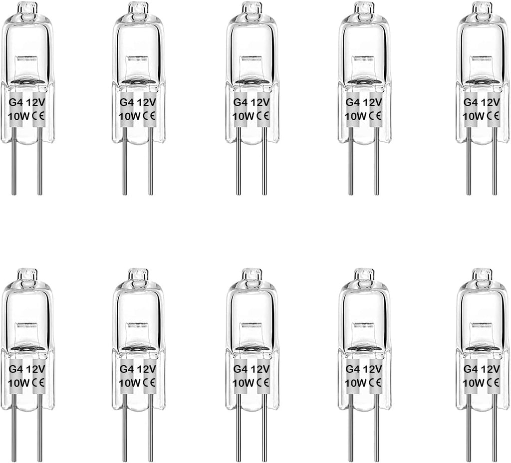G4 Halogen Light Bulbs 20W 12V, 10 Pack Clear Capsule 2 Pin Lamp Bulb Halogen Pin Base Warm White Dimmable [Energy Class G]