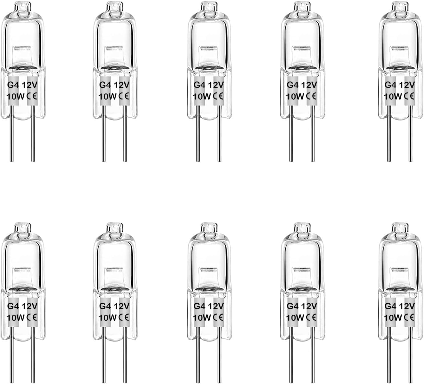 G4 Halogen Light Bulbs 20W 12V, 10 Pack Clear Capsule 2 Pin Lamp Bulb Halogen Pin Base Warm White Dimmable [Energy Class G]