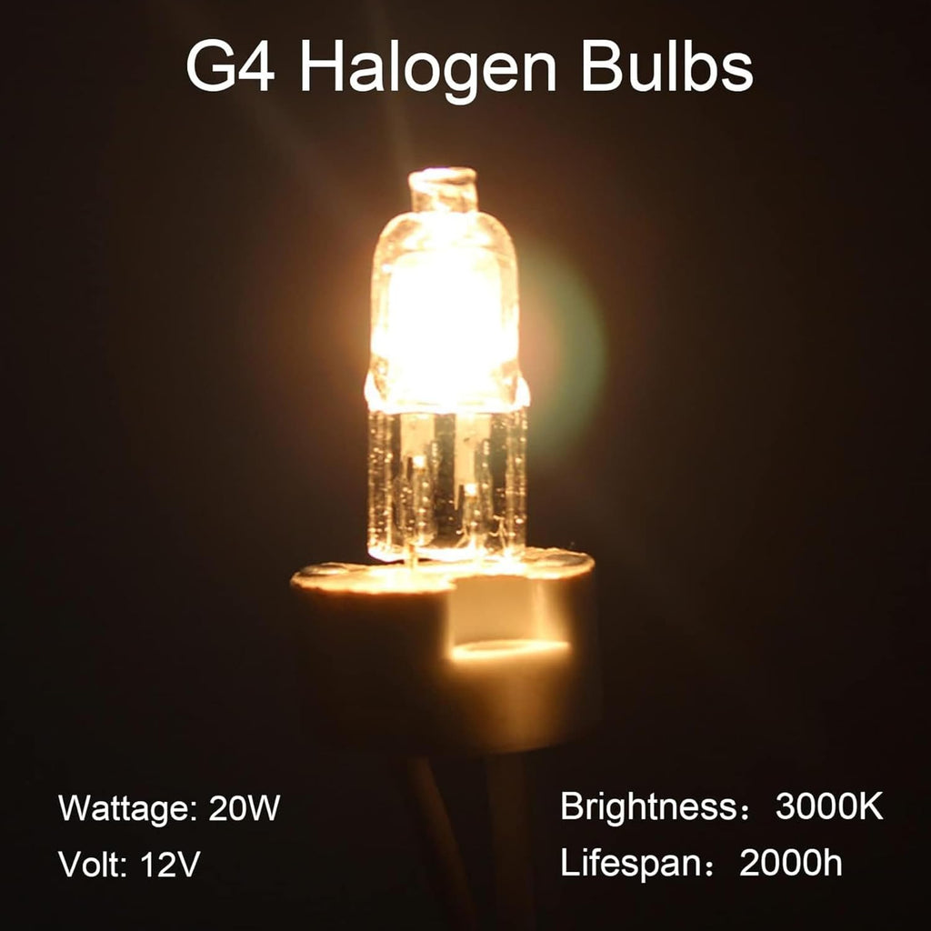 G4 Halogen Light Bulbs 20W 12V, 10 Pack Clear Capsule 2 Pin Lamp Bulb Halogen Pin Base Warm White Dimmable [Energy Class G]