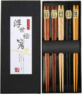 5 Pairs Chopsticks, Natural Wood Reusable Chopsticks Set with Luxurious Black Handmade Box for Sushi, Noodle, Rice, Ramen