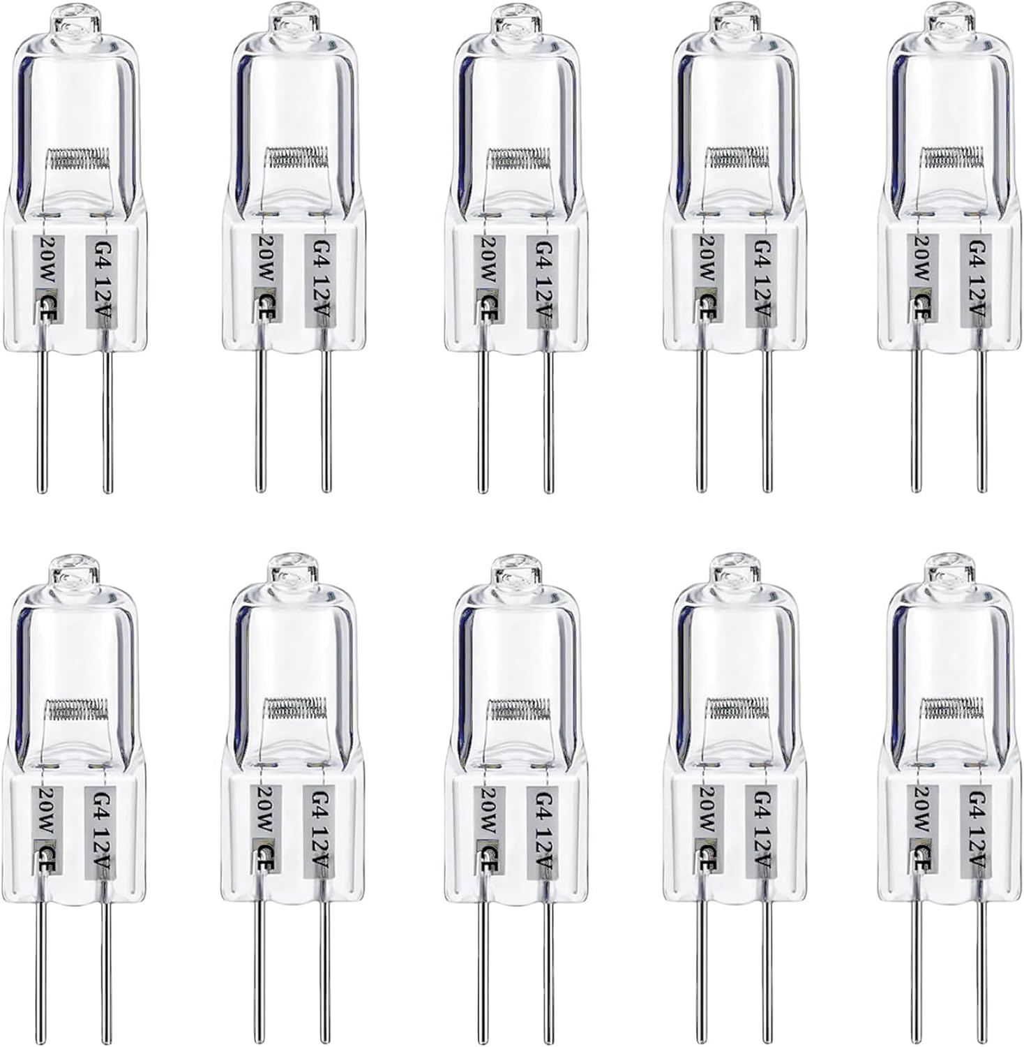 G4 Halogen Light Bulbs 20W 12V, 10 Pack Clear Capsule 2 Pin Lamp Bulb Halogen Pin Base Warm White Dimmable [Energy Class G]