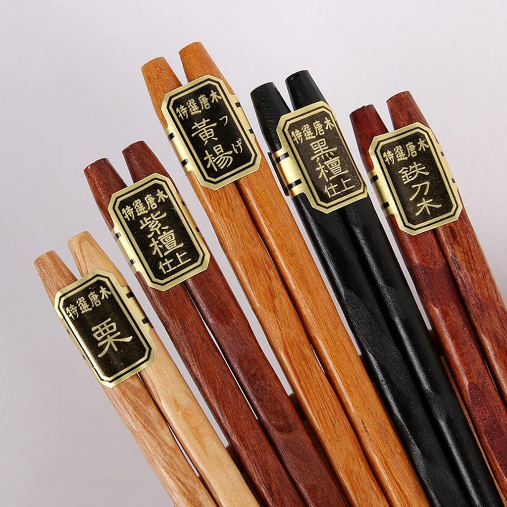 5 Pairs Chopsticks, Natural Wood Reusable Chopsticks Set with Luxurious Black Handmade Box for Sushi, Noodle, Rice, Ramen
